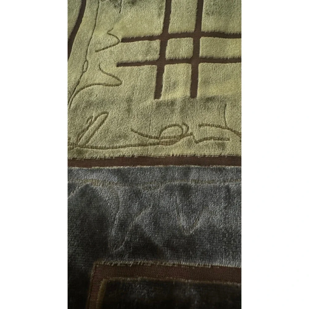 Cocoon House Silk Blend Burnout Velvet Scarf Olive Geometric Handmade EUC 13x60
